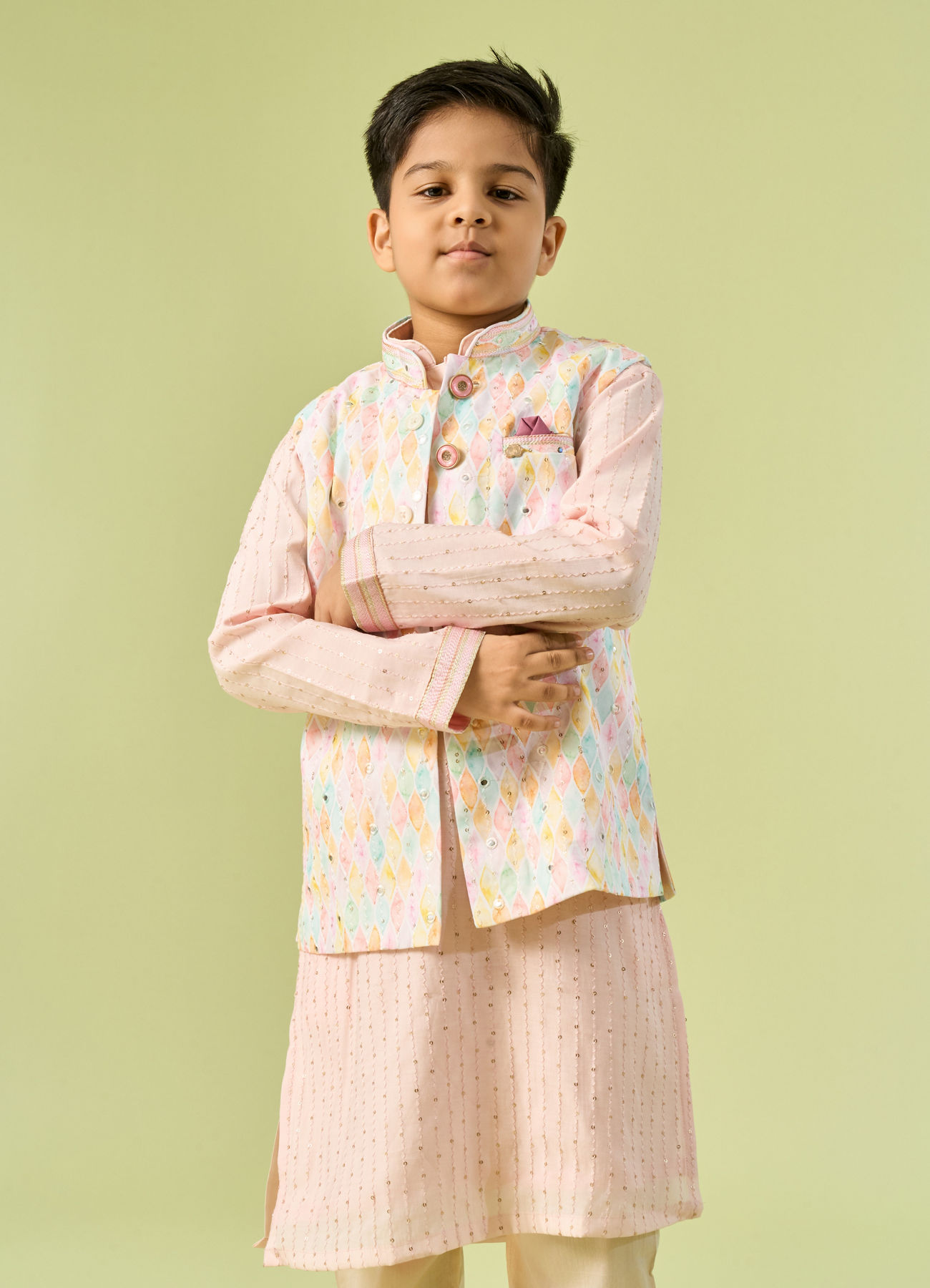 Manyavar Boys Pink Kurta Jacket Festive Ensemble Kurta Jacket Set