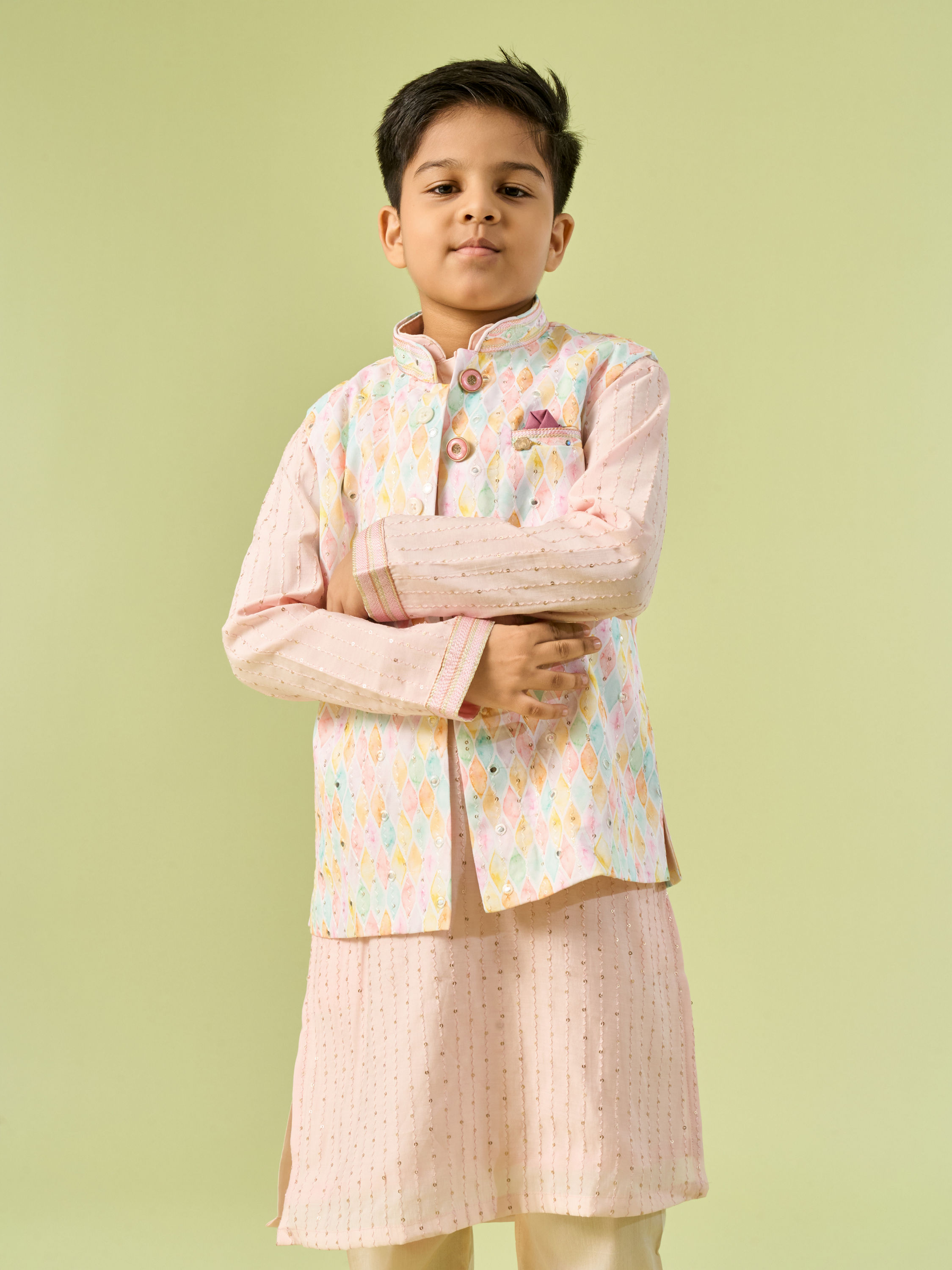 Manyavar Boys Pink Kurta Jacket Festive Ensemble Kurta Jacket Set