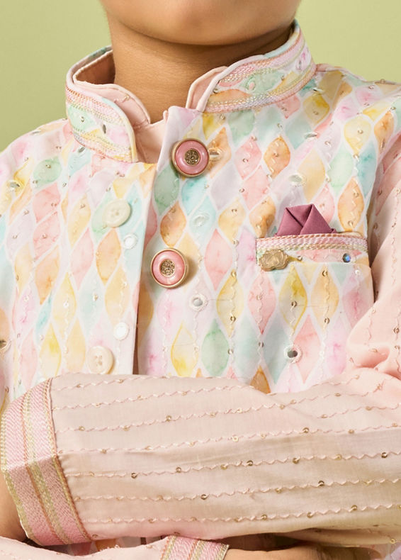 Manyavar Boys Pink Kurta Jacket Festive Ensemble Kurta Jacket Set