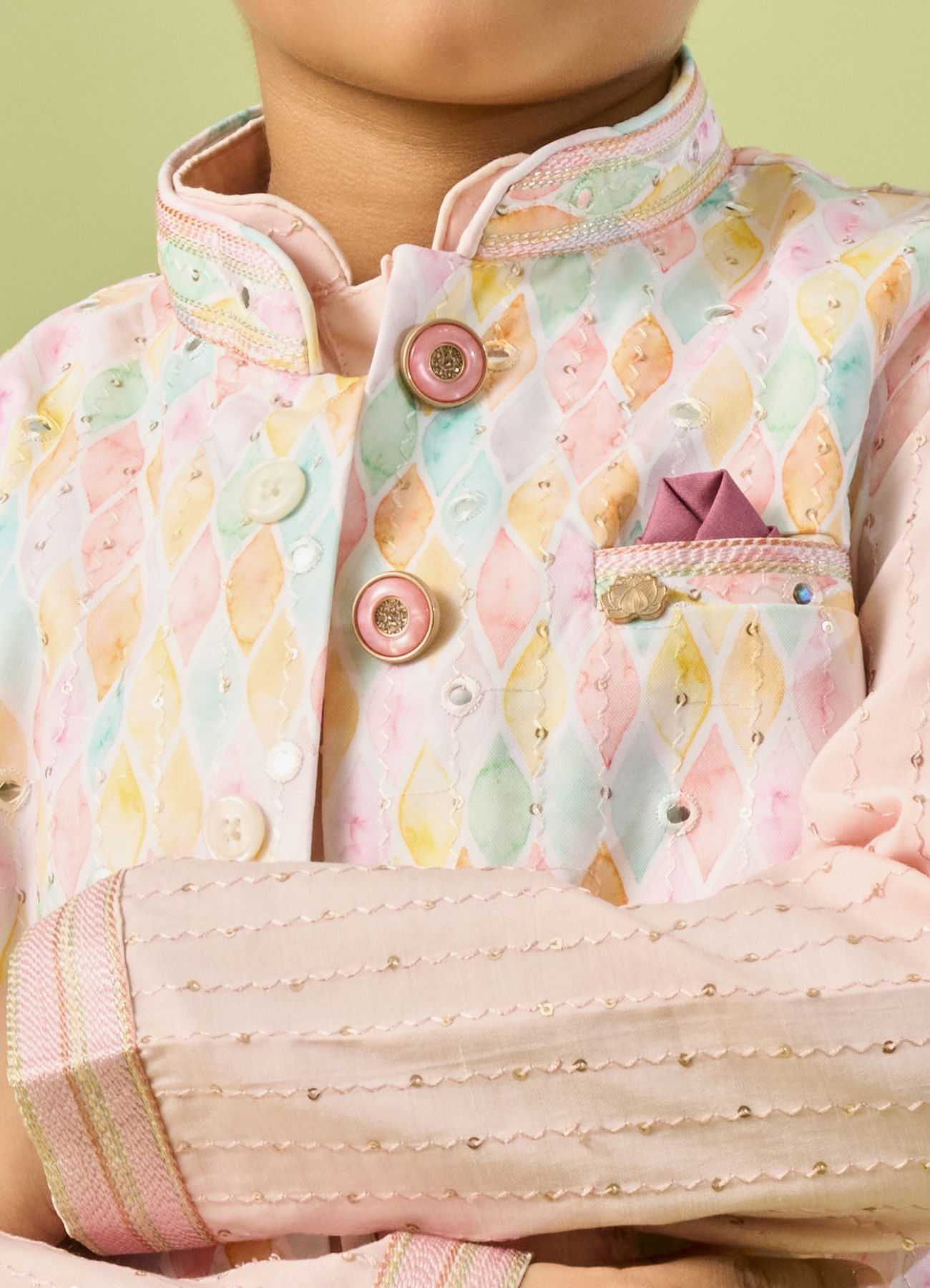 Manyavar Boys Pink Kurta Jacket Festive Ensemble Kurta Jacket Set