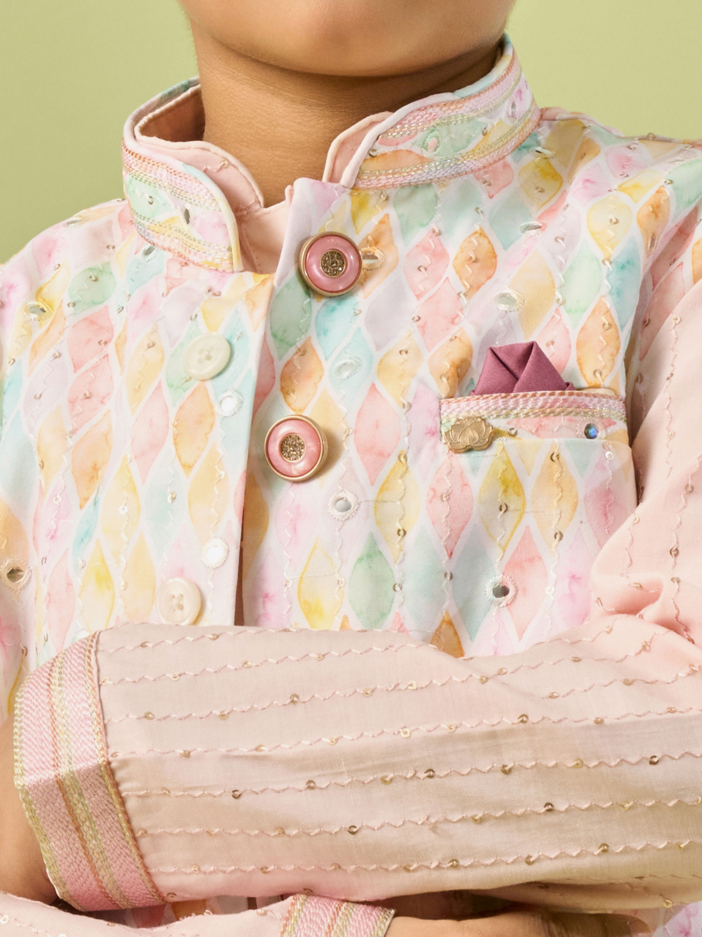 Manyavar Boys Pink Kurta Jacket Festive Ensemble Kurta Jacket Set