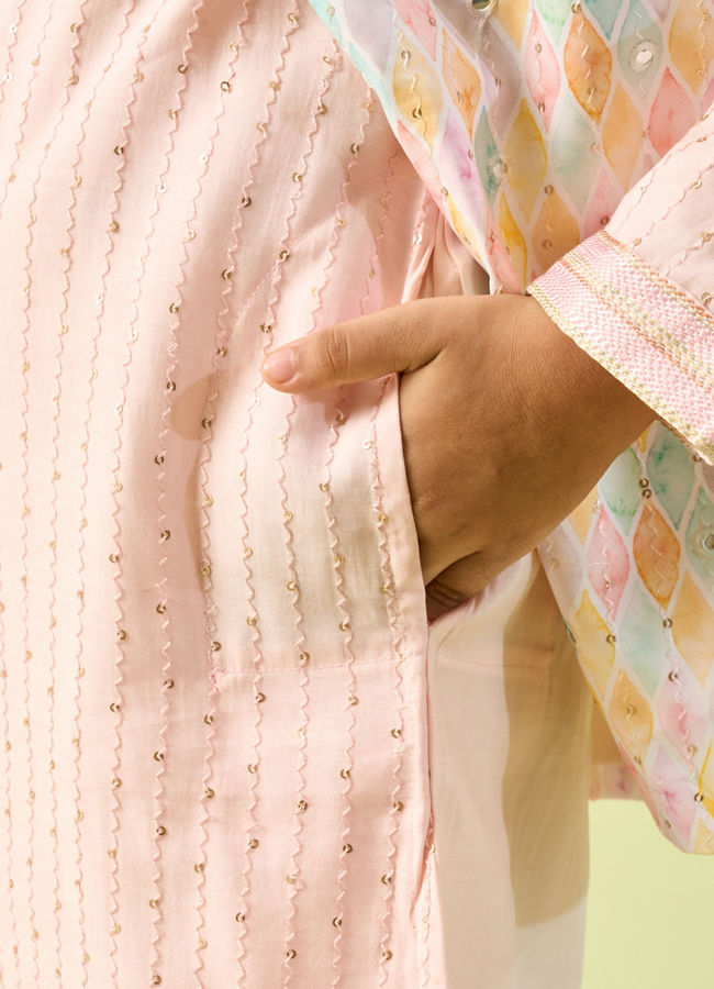 Manyavar Boys Pink Kurta Jacket Festive Ensemble Kurta Jacket Set