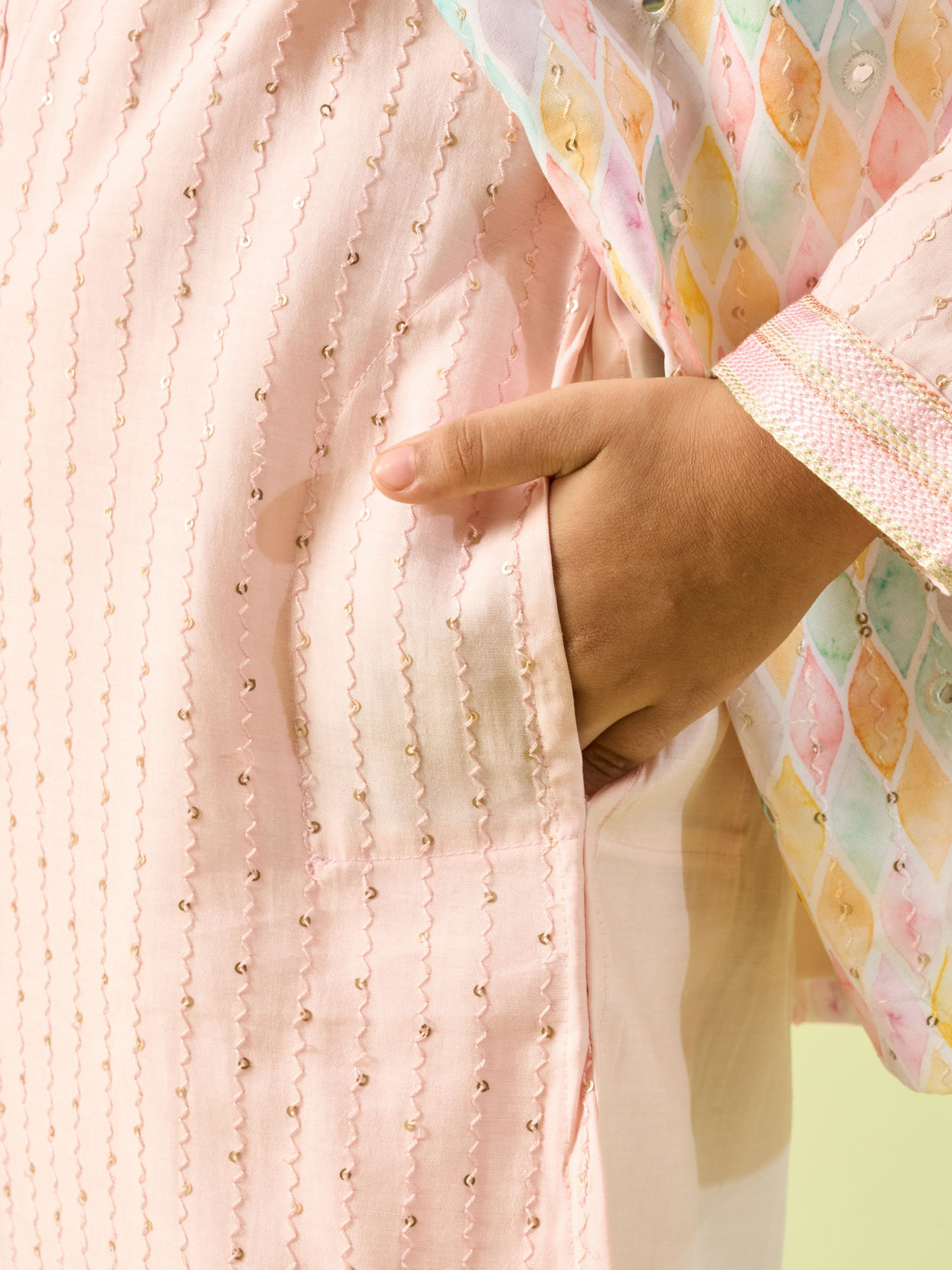 Manyavar Boys Pink Kurta Jacket Festive Ensemble Kurta Jacket Set