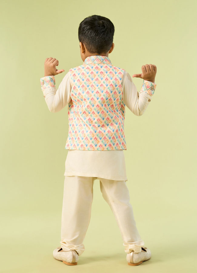 Manyavar Boys Classy Cream Kurta Jacket Set