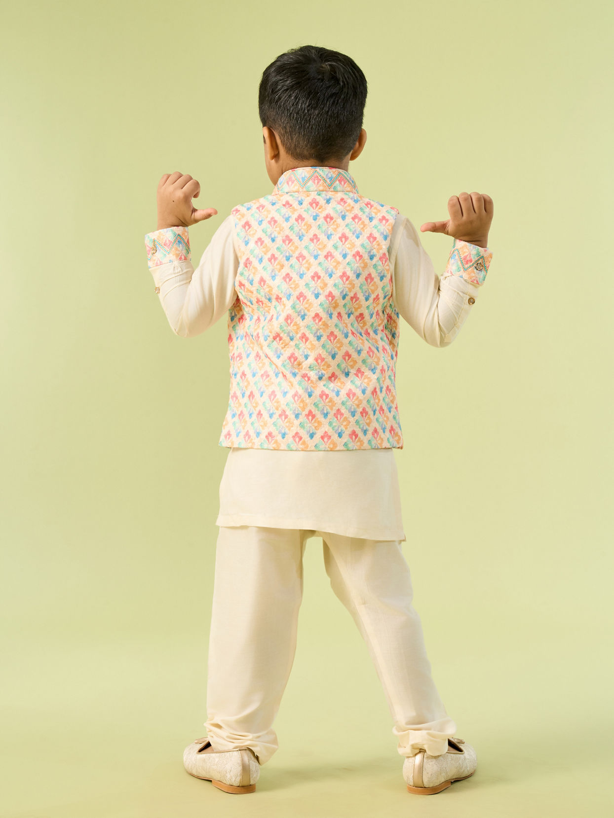 Manyavar Boys Classy Cream Kurta Jacket Set