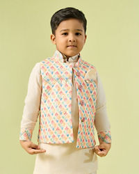 Manyavar Boys Classy Cream Kurta Jacket Set