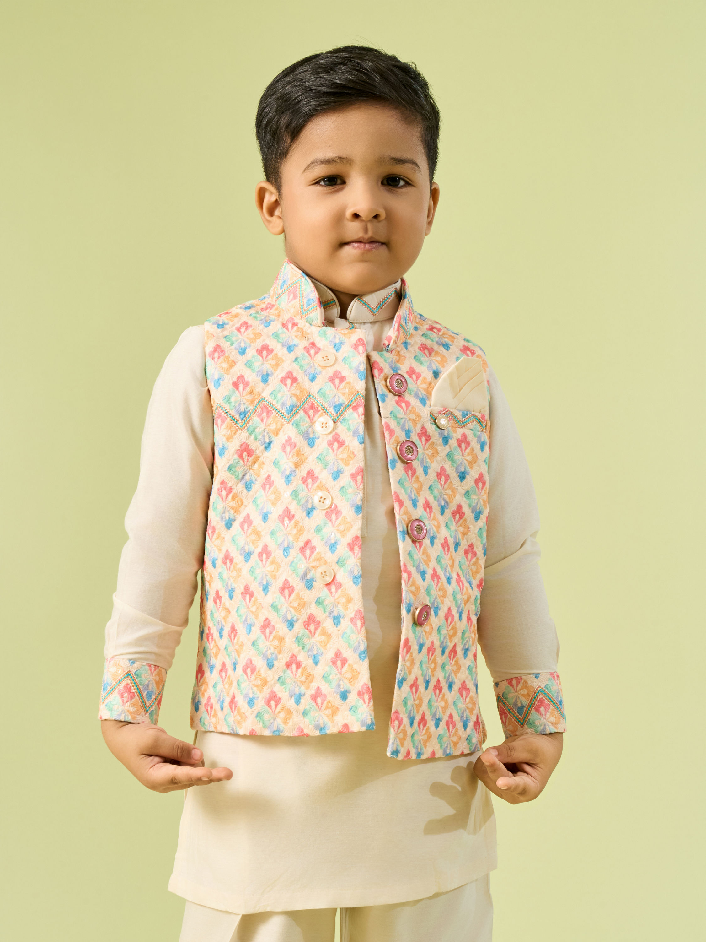 Manyavar Boys Classy Cream Kurta Jacket Set