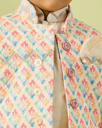 Manyavar Boys Classy Cream Kurta Jacket Set