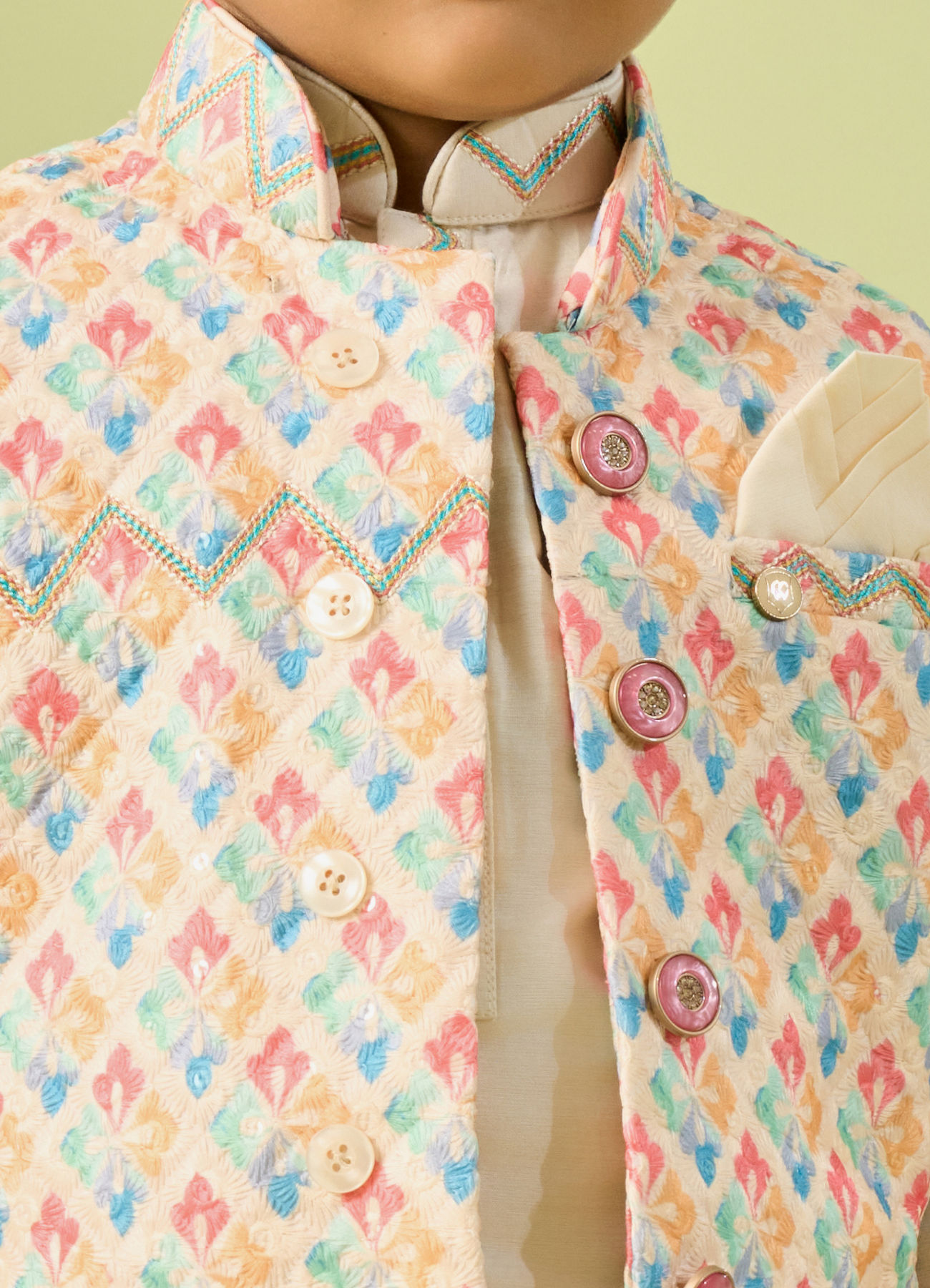 Manyavar Boys Classy Cream Kurta Jacket Set