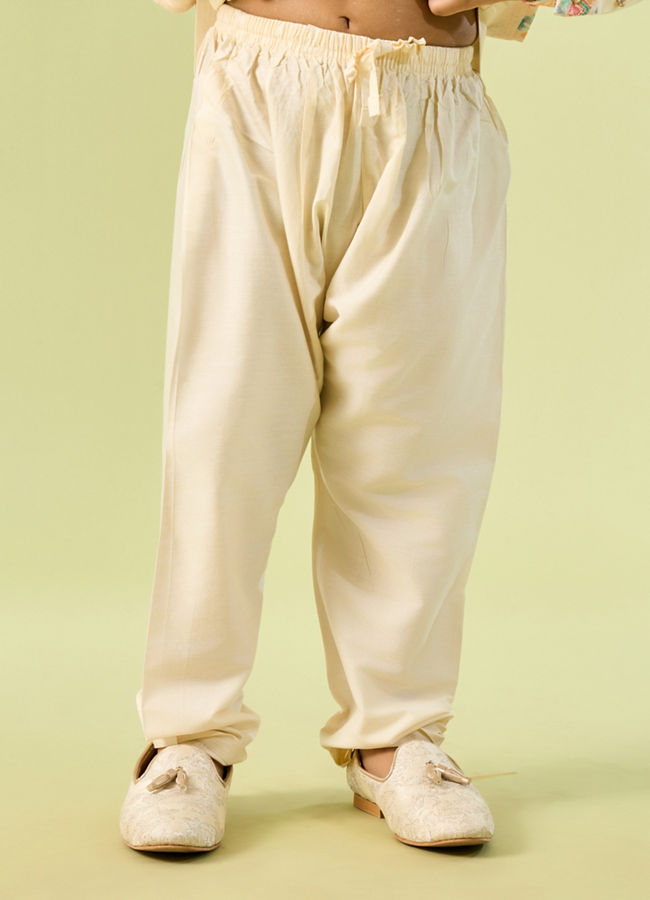 Manyavar Boys Classy Cream Kurta Jacket Set