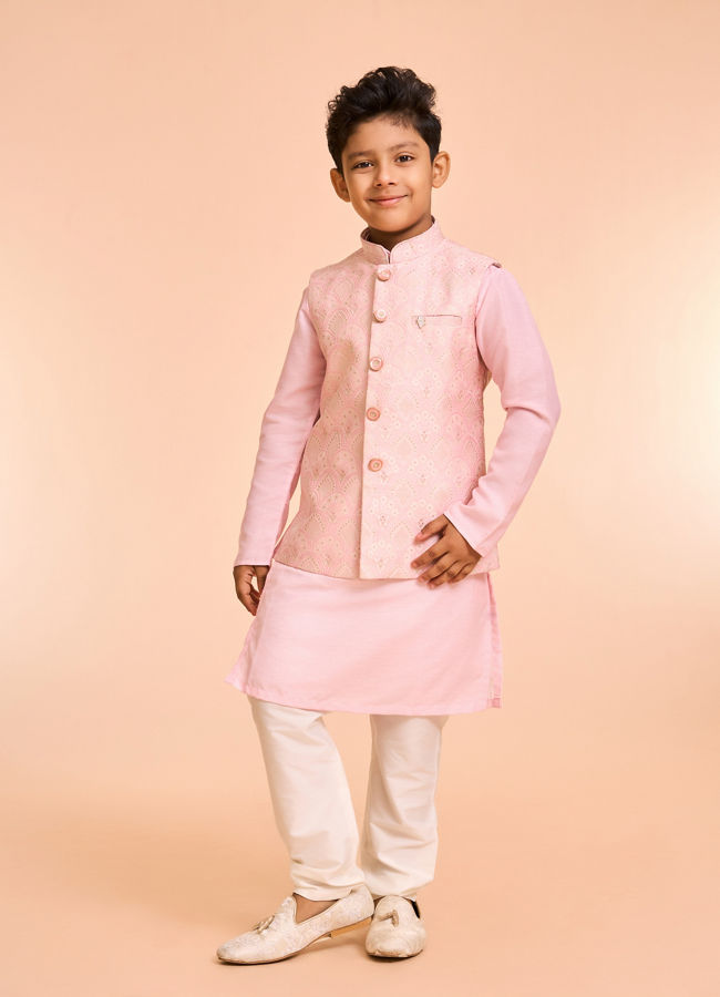 Manyavar Boys Majestic Pink Kurta Jacket Set