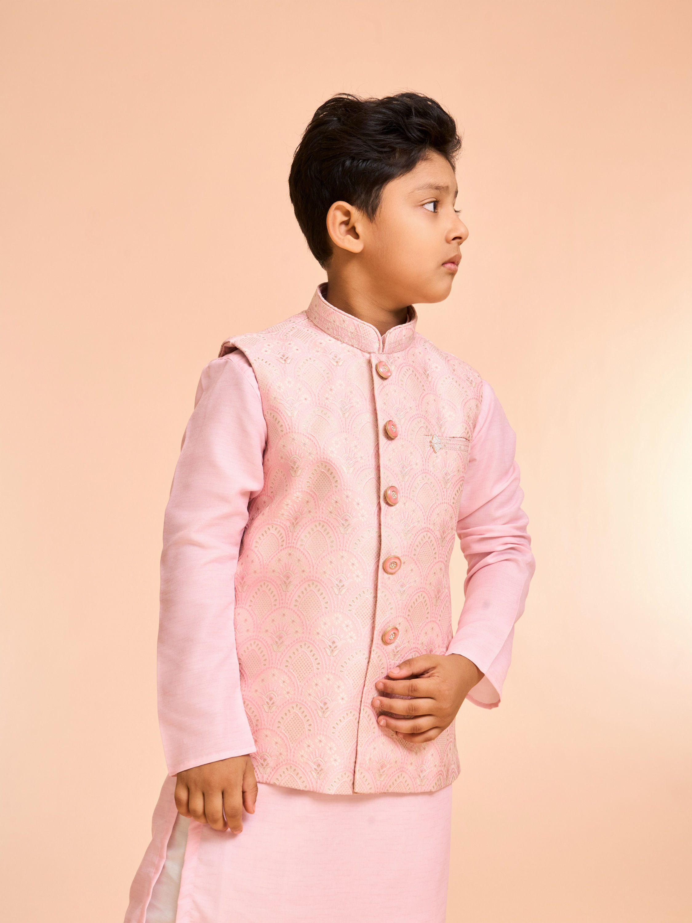 Manyavar Boys Majestic Pink Kurta Jacket Set