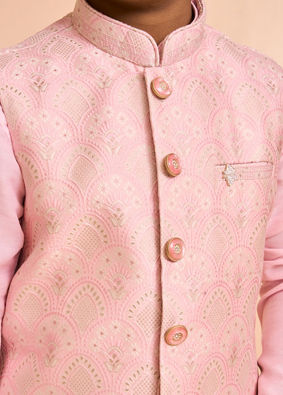 Manyavar Boys Majestic Pink Kurta Jacket Set