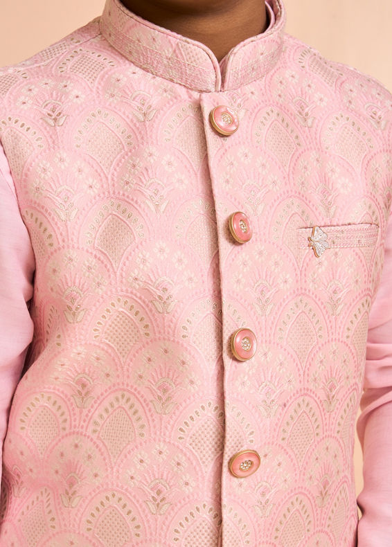 Manyavar Boys Majestic Pink Kurta Jacket Set