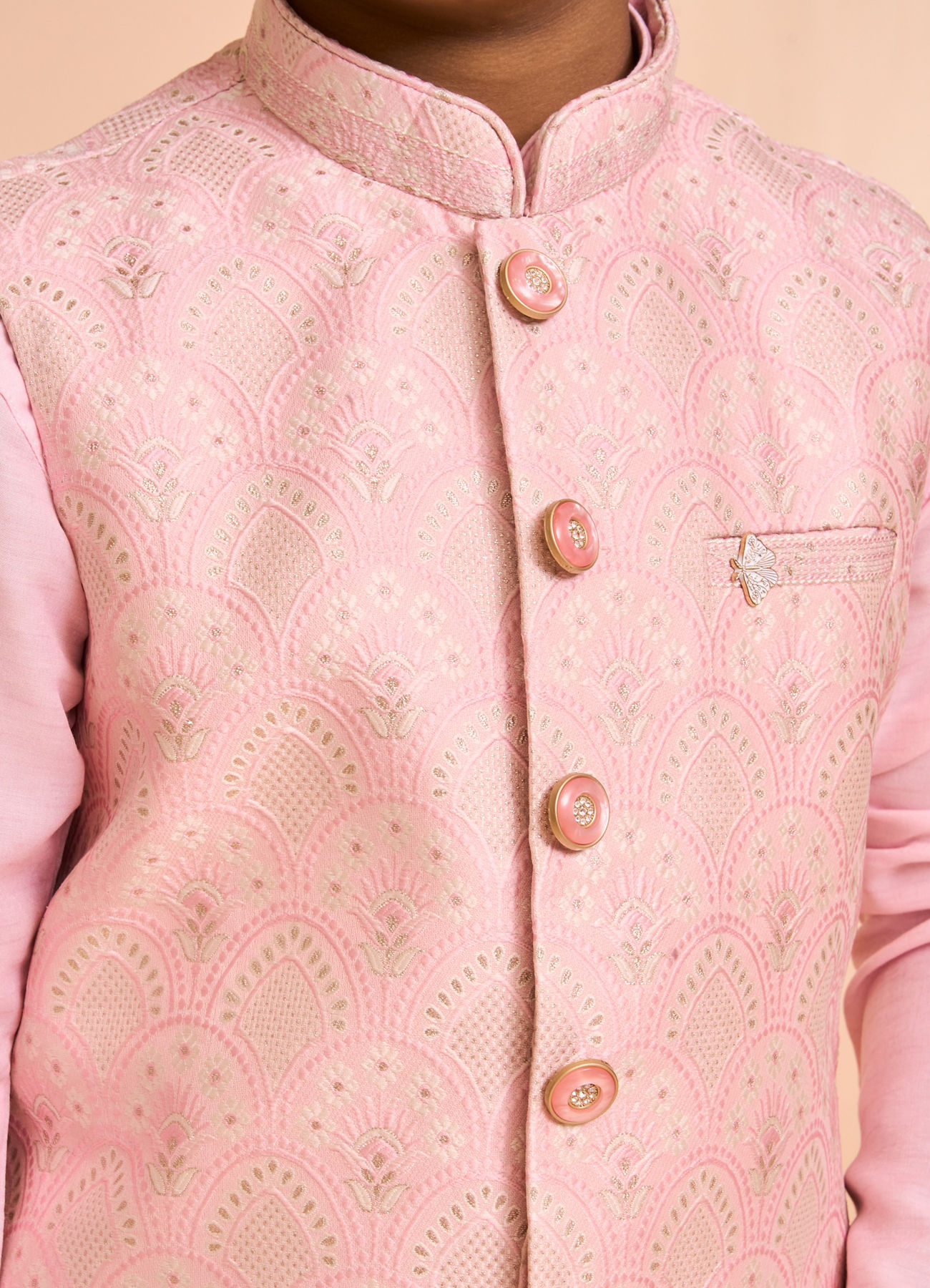 Manyavar Boys Majestic Pink Kurta Jacket Set
