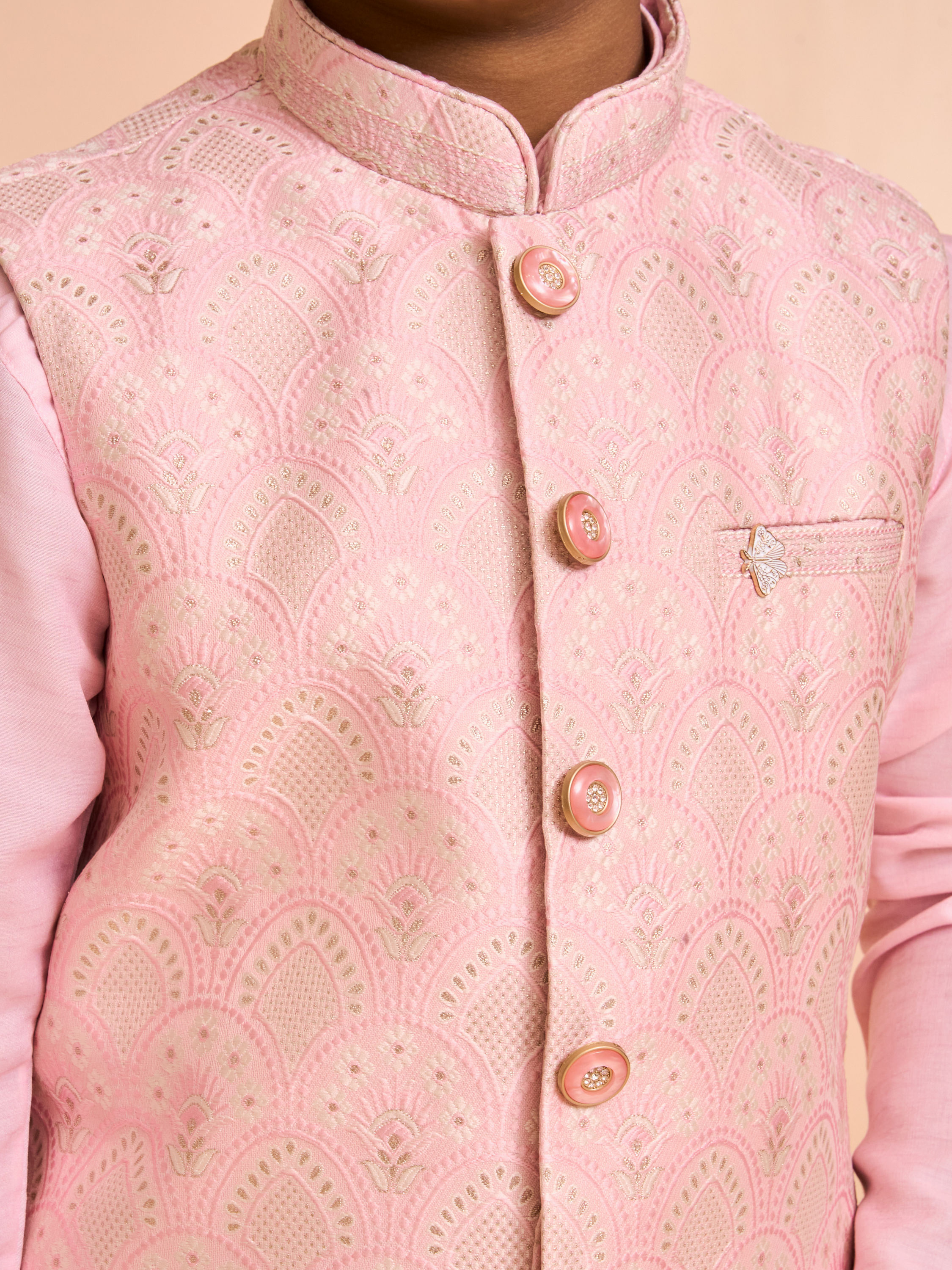 Manyavar Boys Majestic Pink Kurta Jacket Set