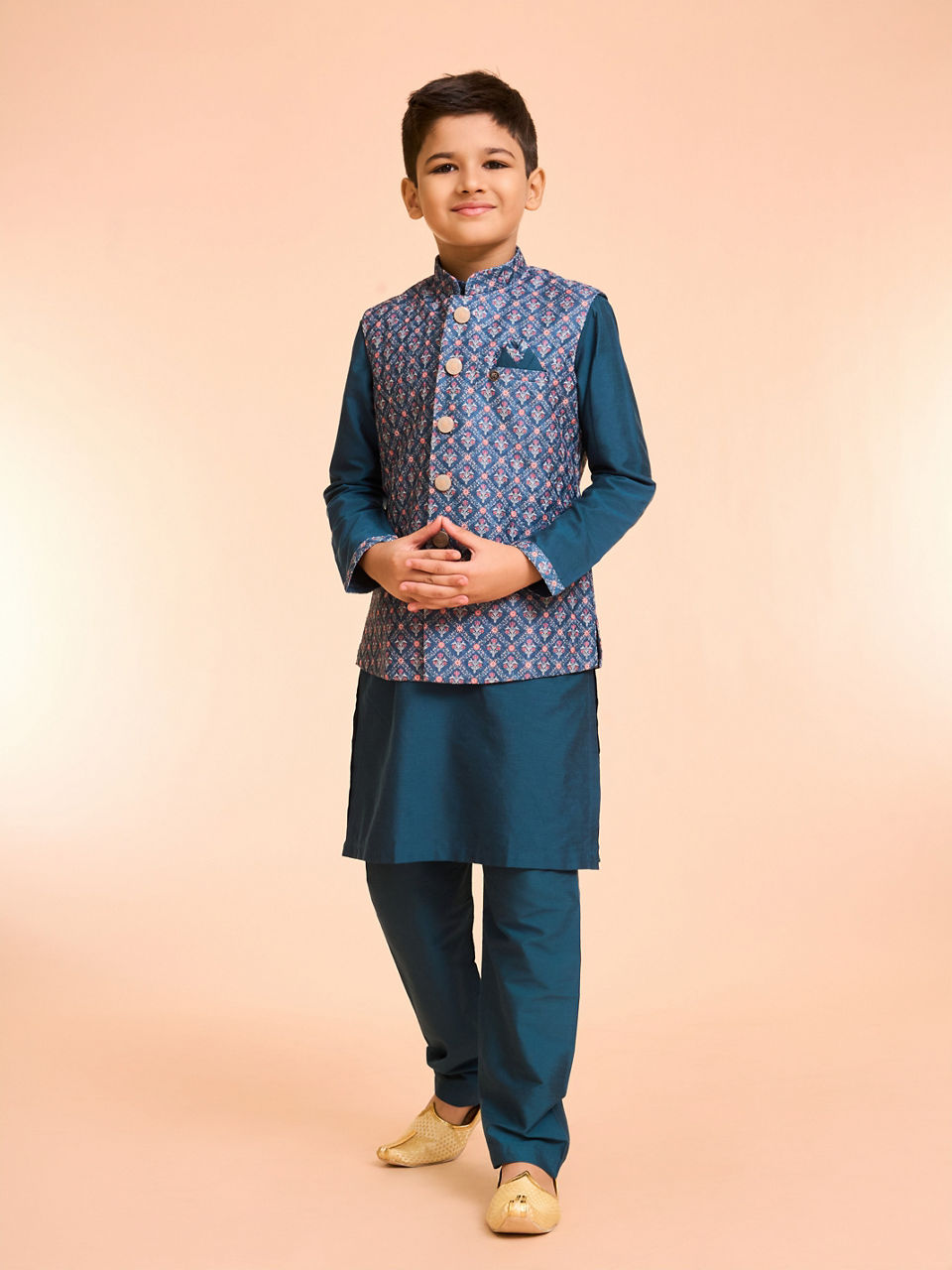Manyavar Boys Blue Elegance Kurta Jacket Set