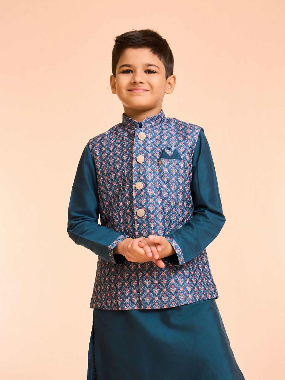 Manyavar Boys Blue Elegance Kurta Jacket Set