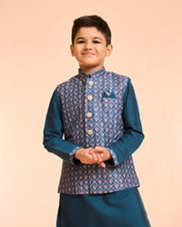 Manyavar Boys Blue Elegance Kurta Jacket Set