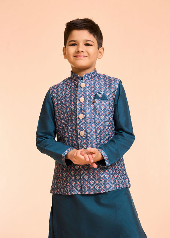 Manyavar Boys Blue Elegance Kurta Jacket Set