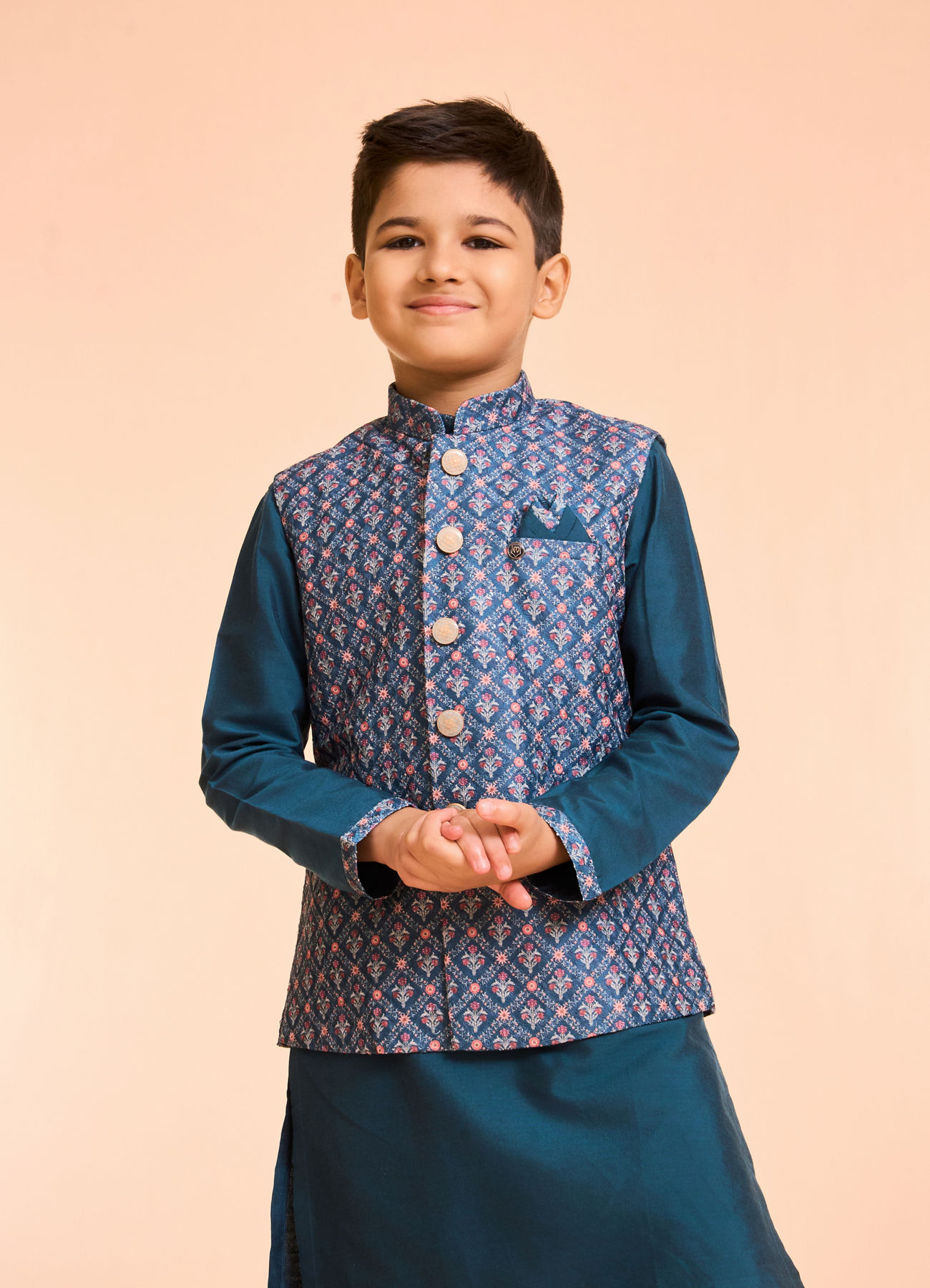 Manyavar Boys Blue Elegance Kurta Jacket Set