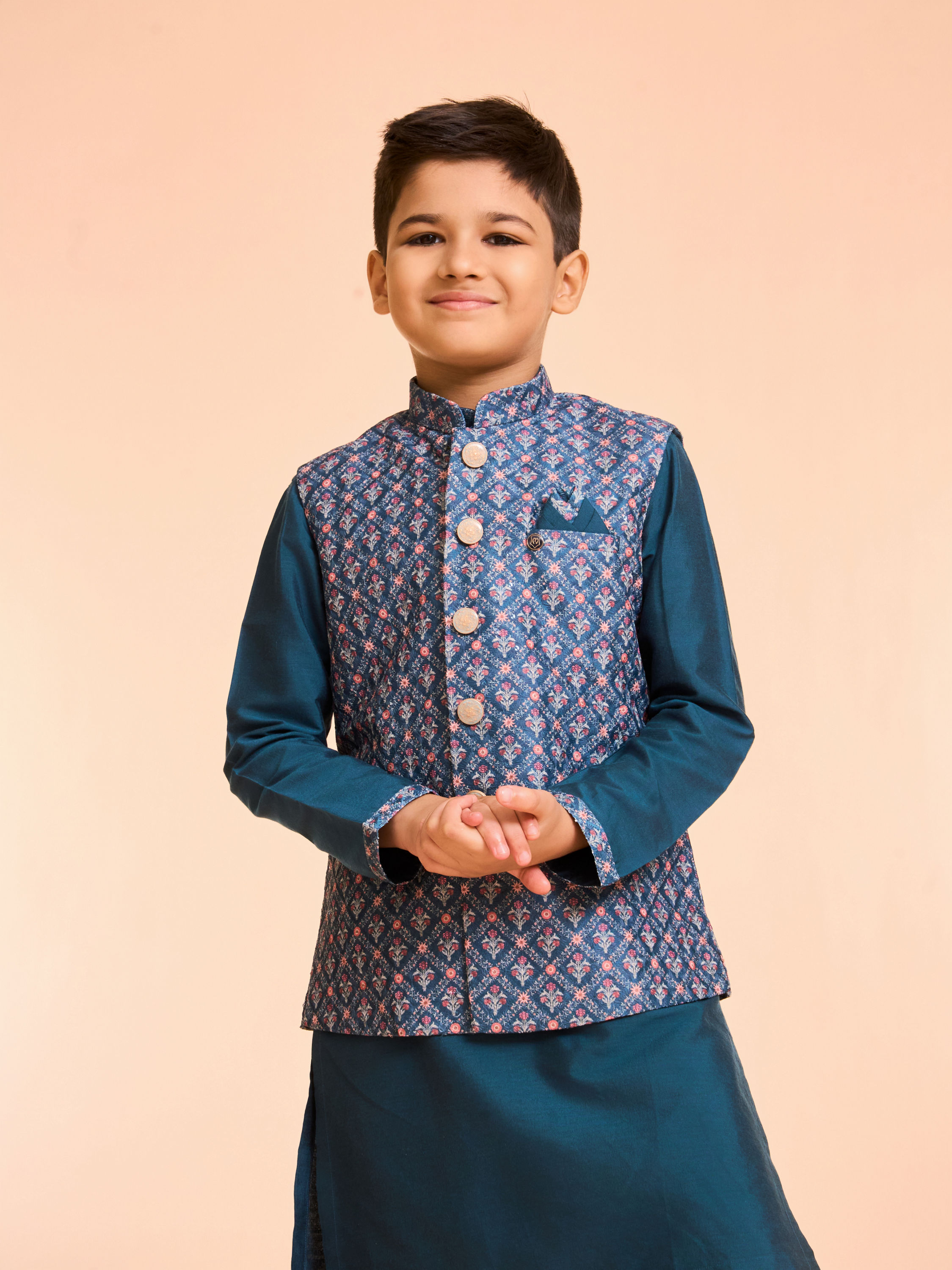 Manyavar Boys Blue Elegance Kurta Jacket Set