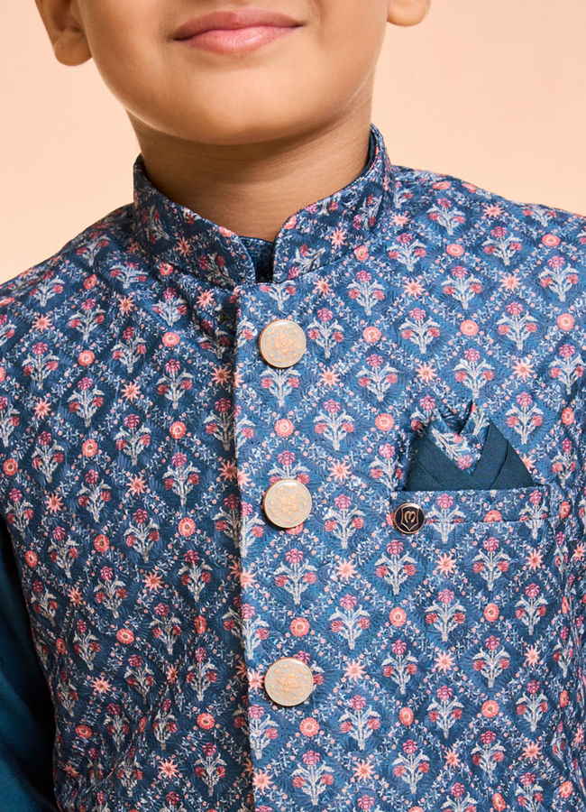 Manyavar Boys Blue Elegance Kurta Jacket Set