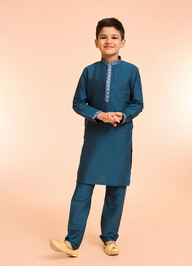 Manyavar Boys Blue Elegance Kurta Jacket Set