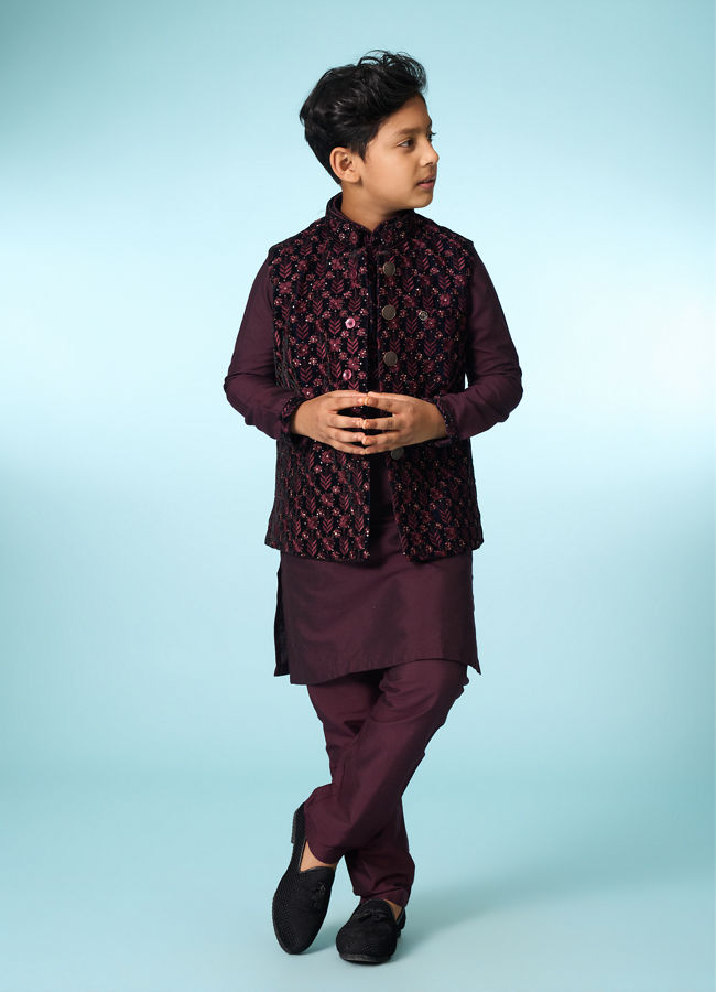 Manyavar Boys Majestic Velvet Kurta Jacket Set