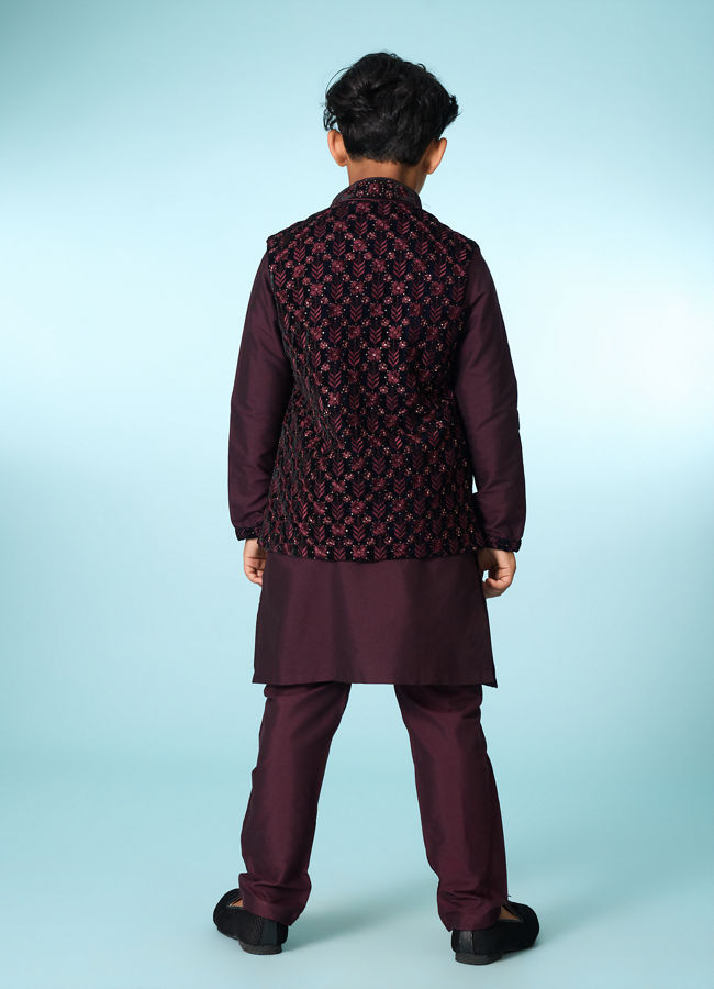 Manyavar Boys Majestic Velvet Kurta Jacket Set