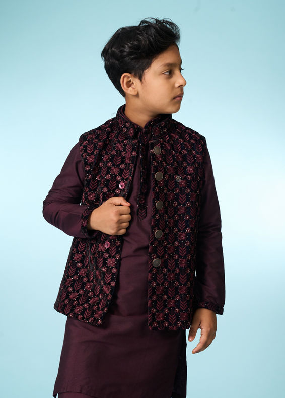 Manyavar Boys Majestic Velvet Kurta Jacket Set