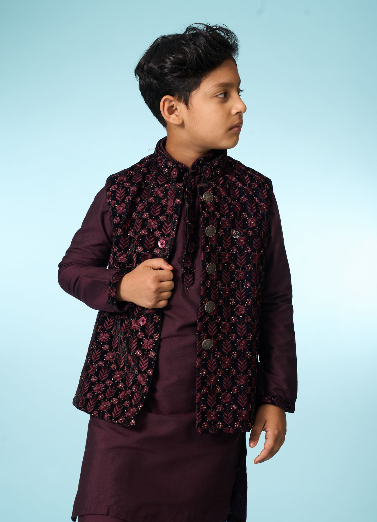 Manyavar Boys Majestic Velvet Kurta Jacket Set