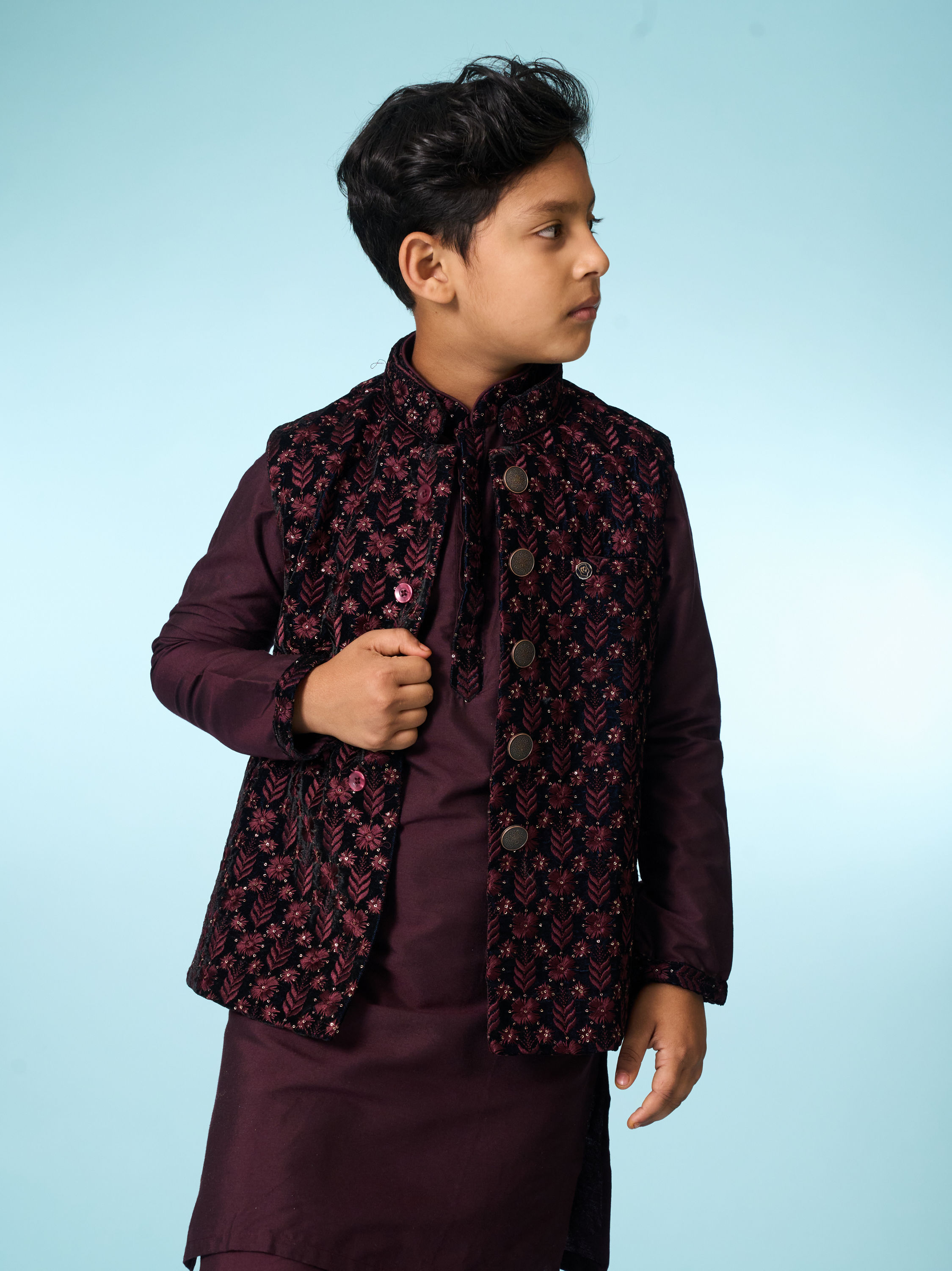Manyavar Boys Majestic Velvet Kurta Jacket Set