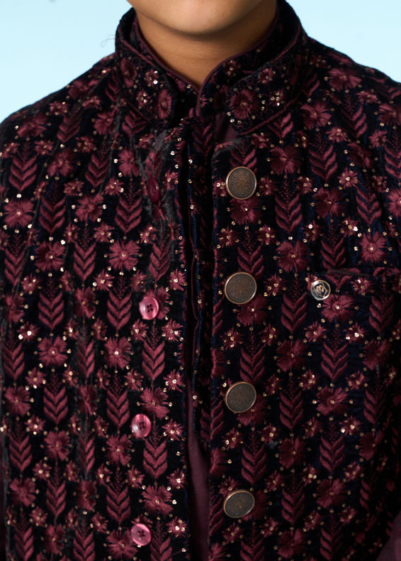 Manyavar Boys Majestic Velvet Kurta Jacket Set
