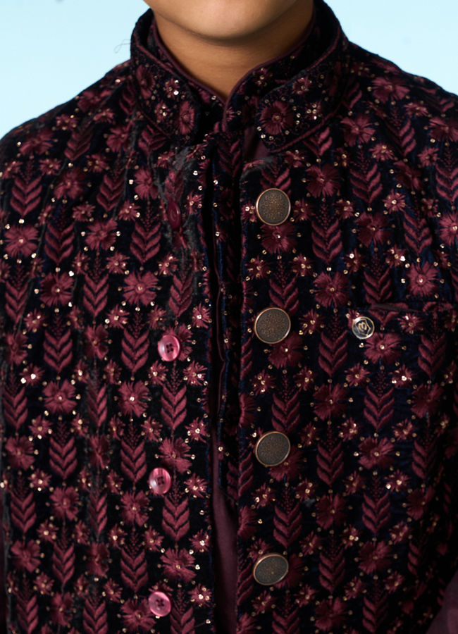 Manyavar Boys Majestic Velvet Kurta Jacket Set
