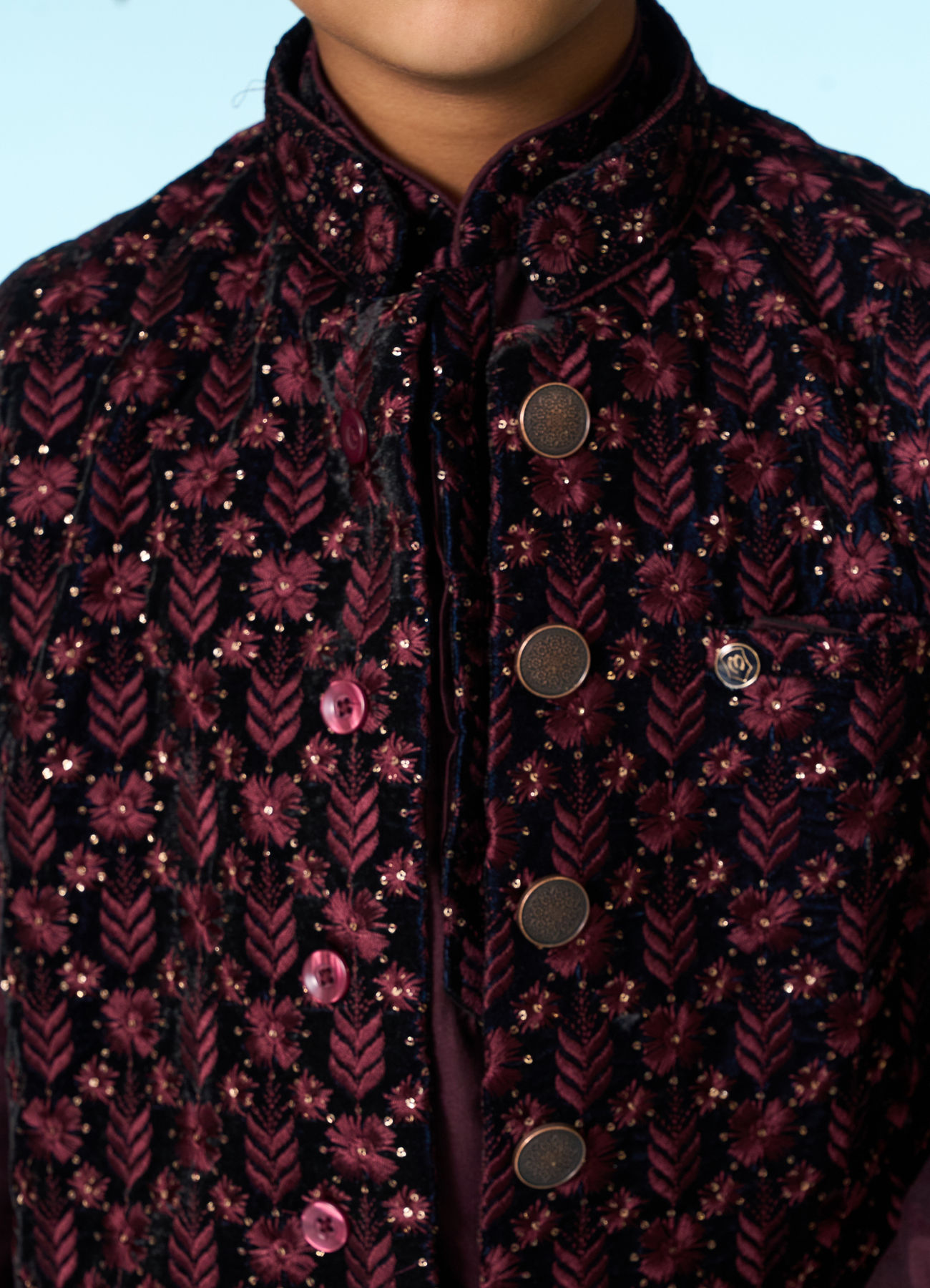 Manyavar Boys Majestic Velvet Kurta Jacket Set