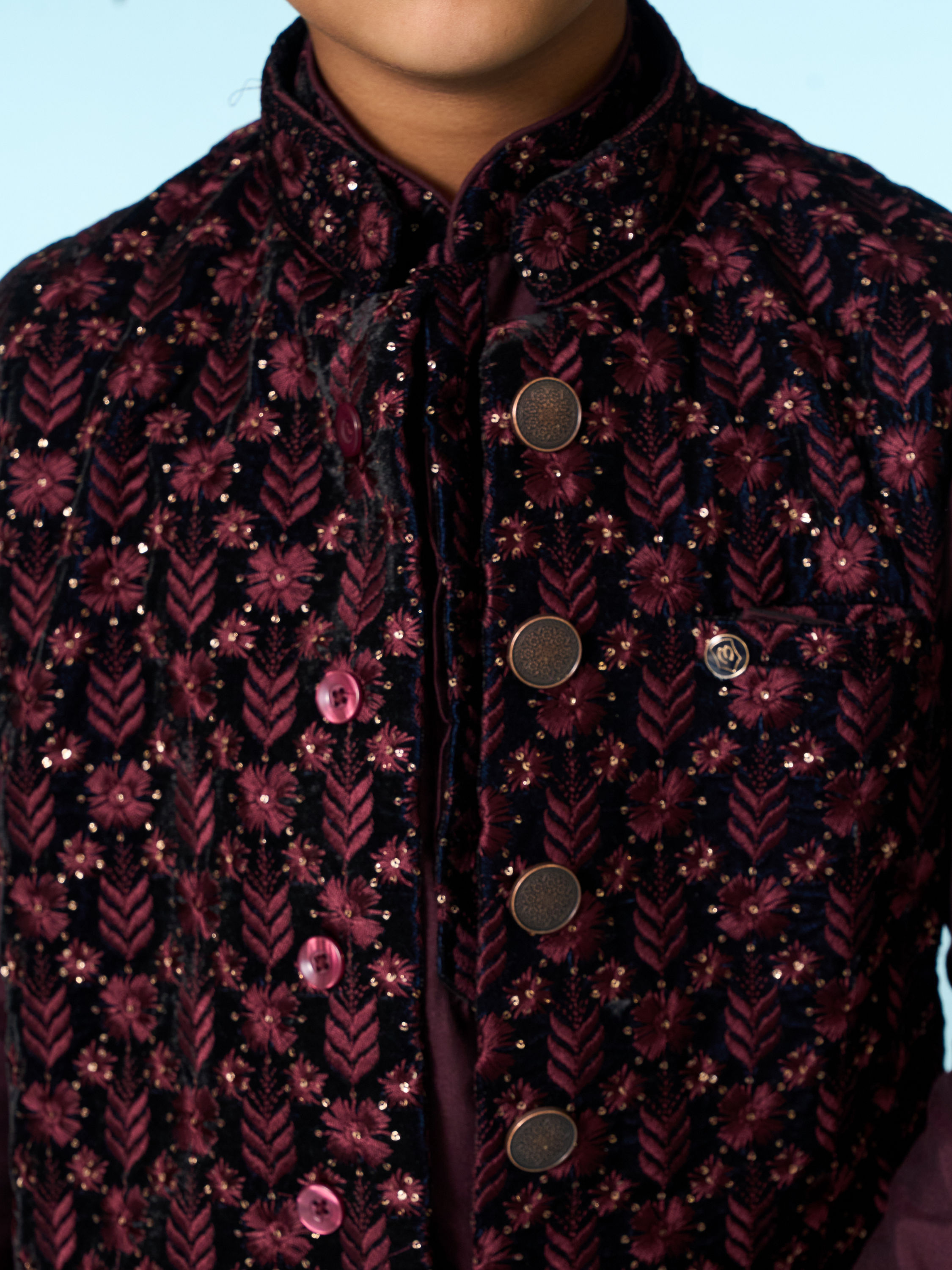 Manyavar Boys Majestic Velvet Kurta Jacket Set