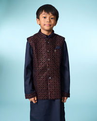 Manyavar Boys Royal Velvet Blue Kurta Jacket Set
