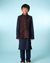 Manyavar Boys Royal Velvet Blue Kurta Jacket Set