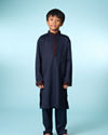 Manyavar Boys Royal Velvet Blue Kurta Jacket Set