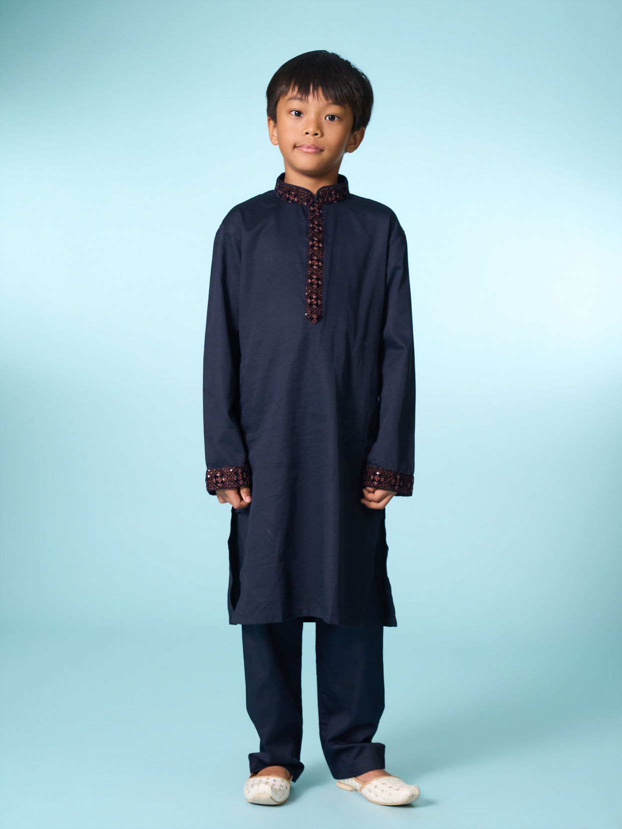 Manyavar Boys Royal Velvet Blue Kurta Jacket Set