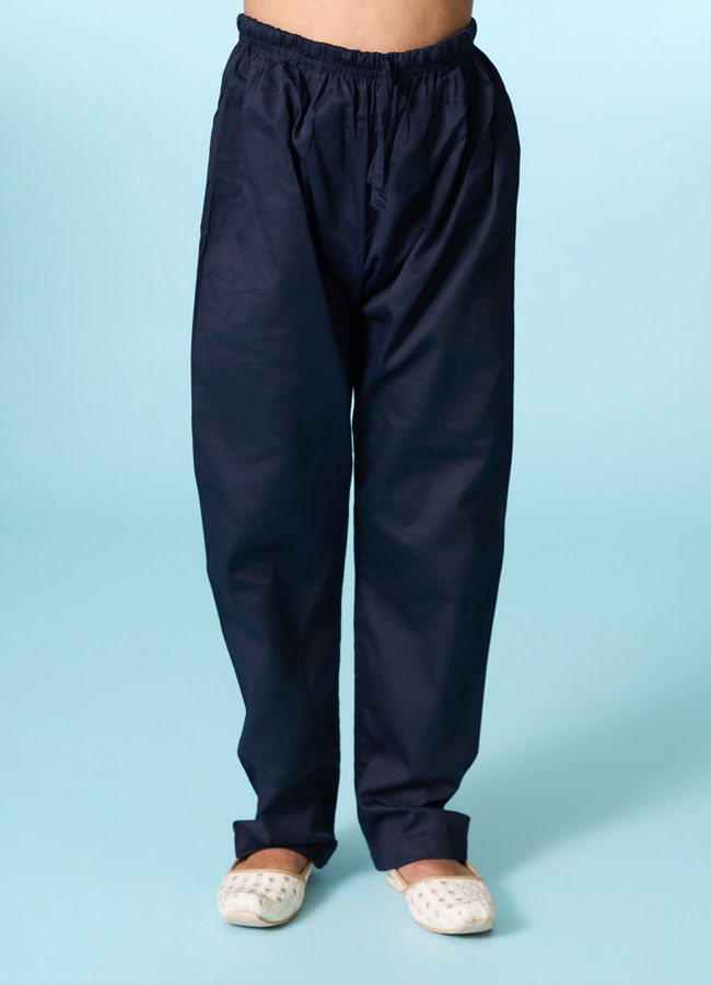 Manyavar Boys Royal Velvet Blue Kurta Jacket Set