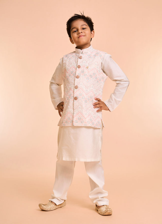 Manyavar Boys Warm White Kurta Jacket Set