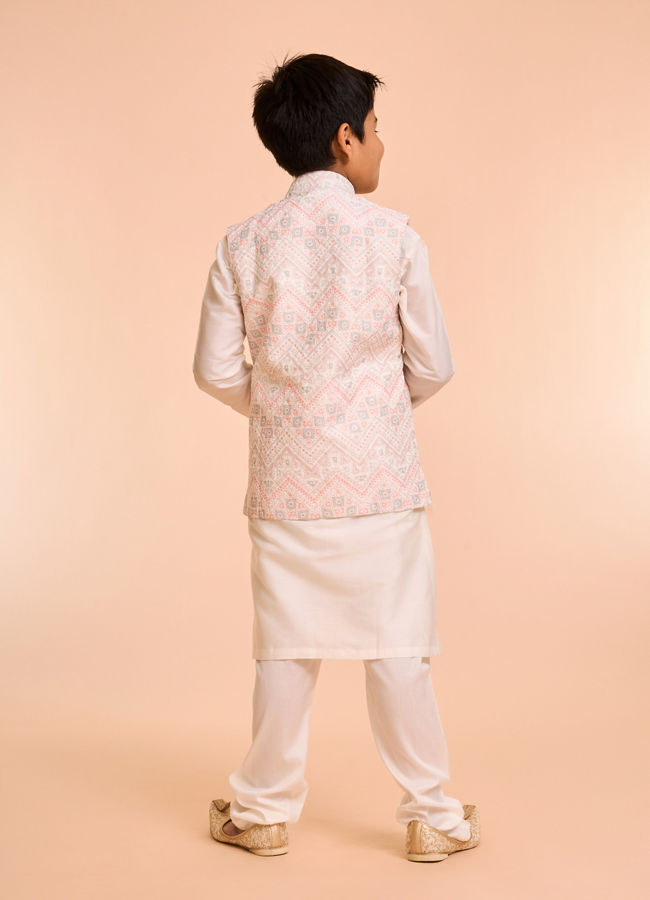 Manyavar Boys Warm White Kurta Jacket Set