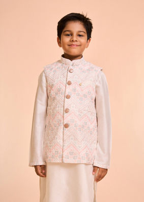 Manyavar Boys Warm White Kurta Jacket Set