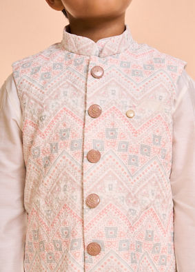Manyavar Boys Warm White Kurta Jacket Set