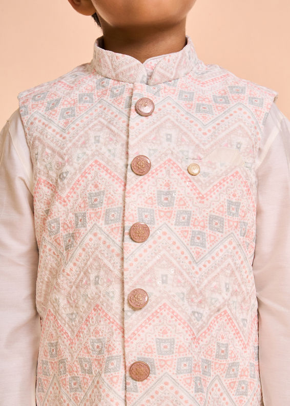 Manyavar Boys Warm White Kurta Jacket Set