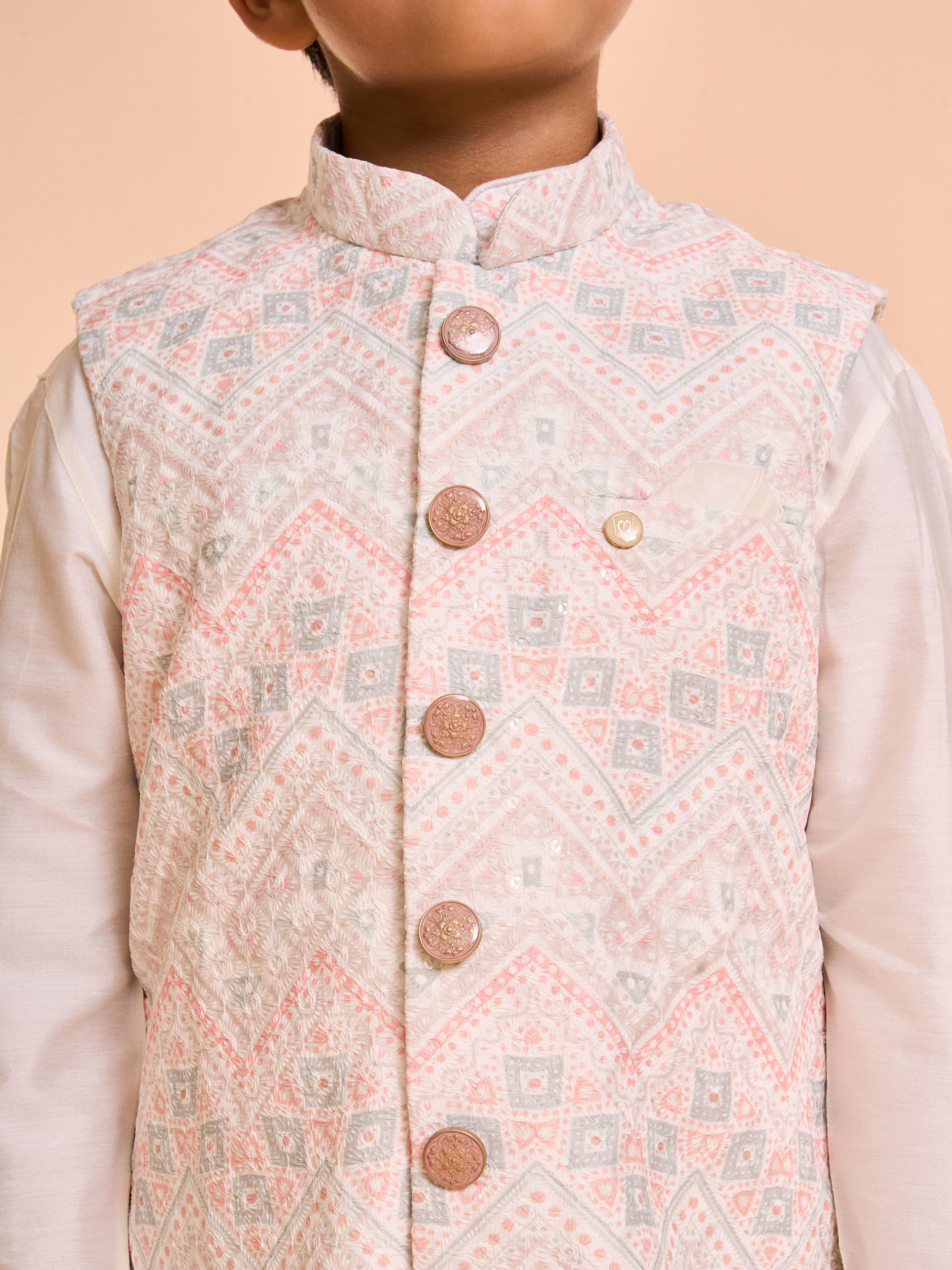 Manyavar Boys Warm White Kurta Jacket Set