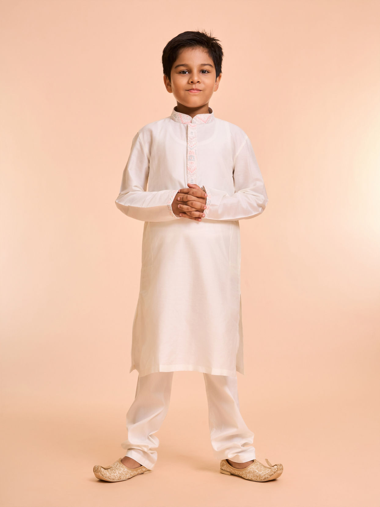Manyavar Boys Warm White Kurta Jacket Set