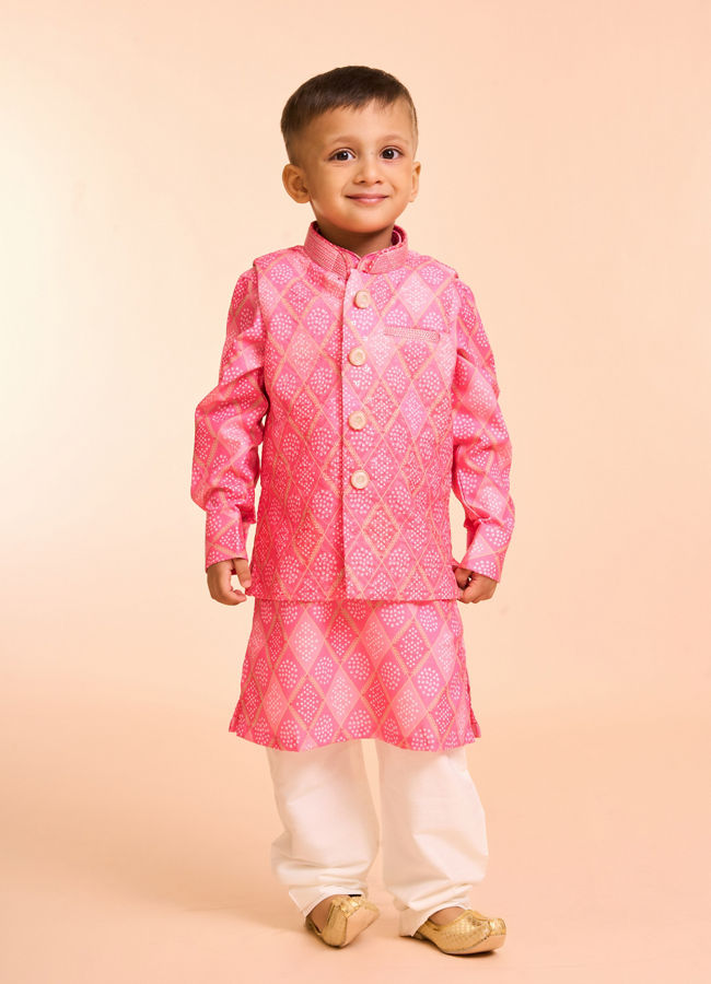 Manyavar Boys Pink Cotton Kurta Jacket Set